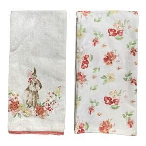 NWOT Rachel Ashwell Shabby Chic Spring Easter Bunny Kitchen Towels set of 2